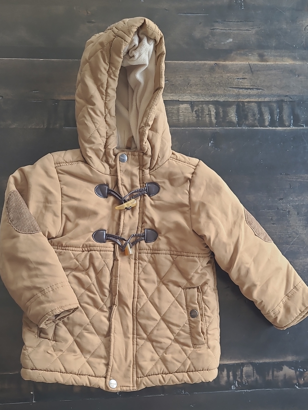 Size 3 Perry Ellis Tan Quilted Hooded Jacket